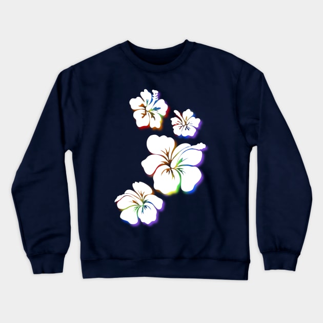 Hibiscus white with rainbow accents Crewneck Sweatshirt by Danispolez_illustrations
